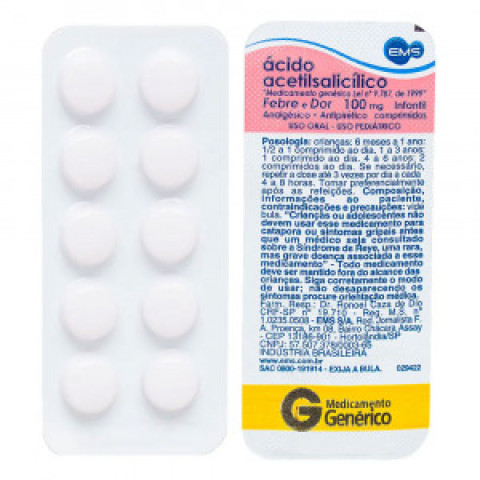 Ácido Acetilsalicílico Inf Morango 100mg 10 Cpr Genérico EMS